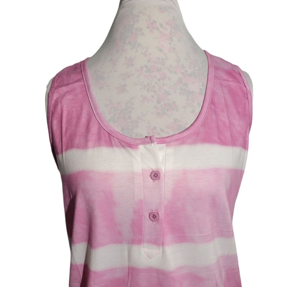 Women's Striped Sleeveless Henley Button Down Tank Top - L NWOT - Picture 5 of 7
